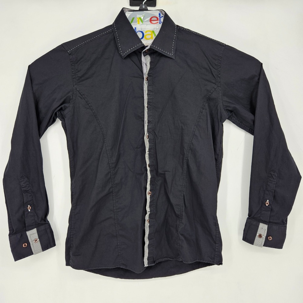Etzo Shirt Mens Large Button Up Casual Preppy‎ Black Slim Fit Long Sleeve
